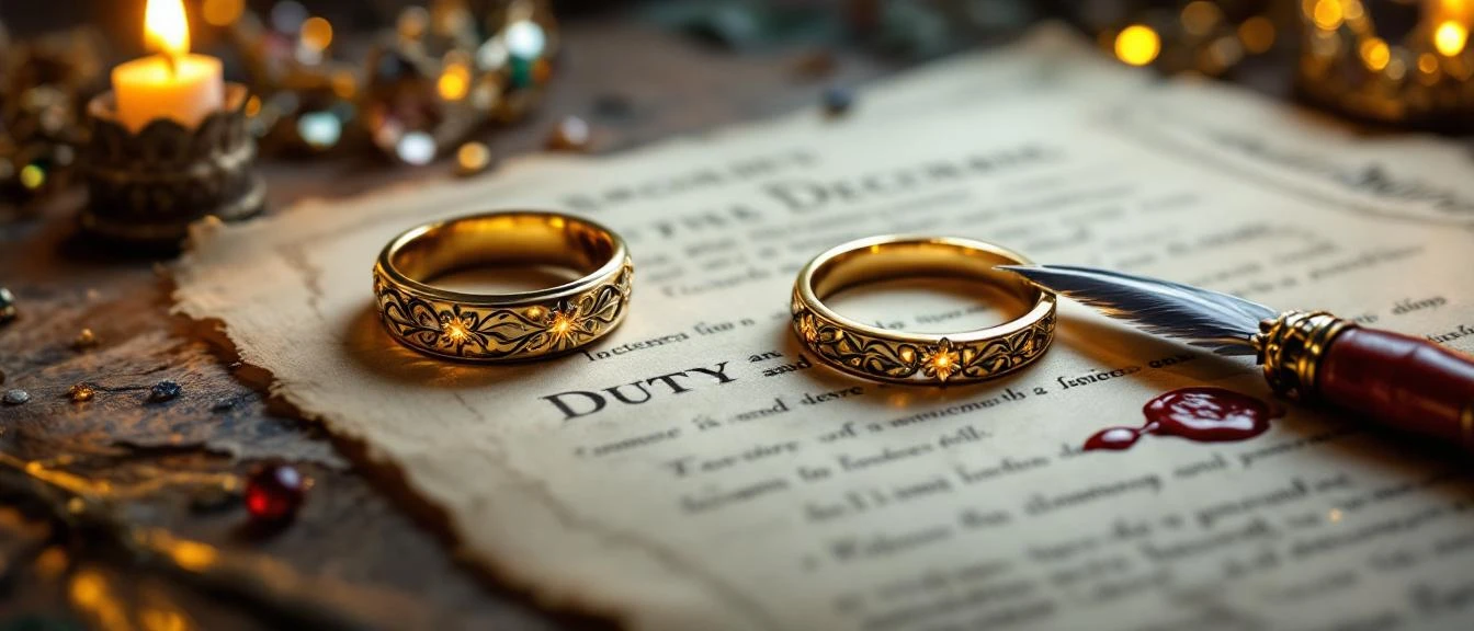 Arranged marriage romance — a reluctant royal couple at a fantasy altar