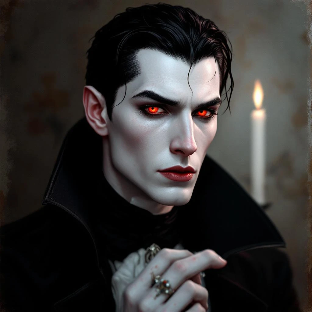 Vampire romance character — an immortal lord in a dark manor